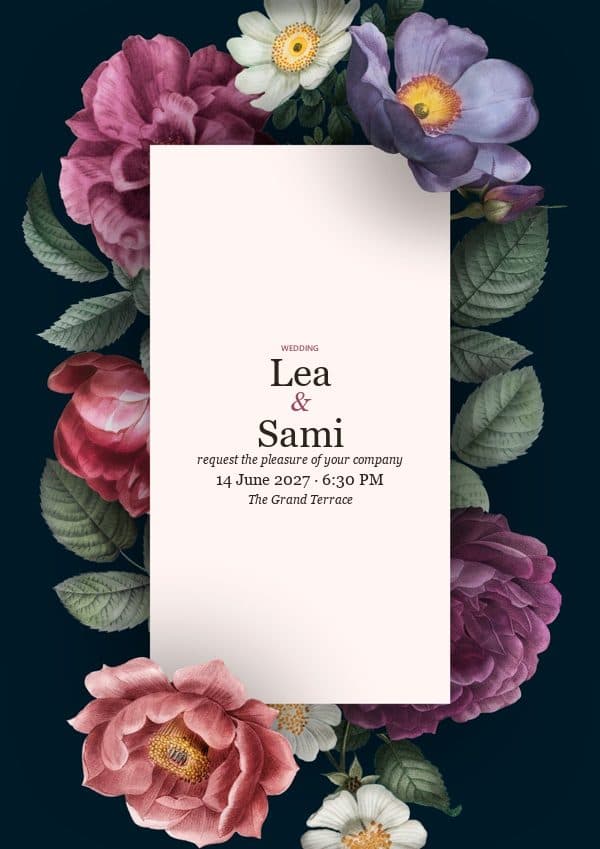 Midnight Peony invitation preview